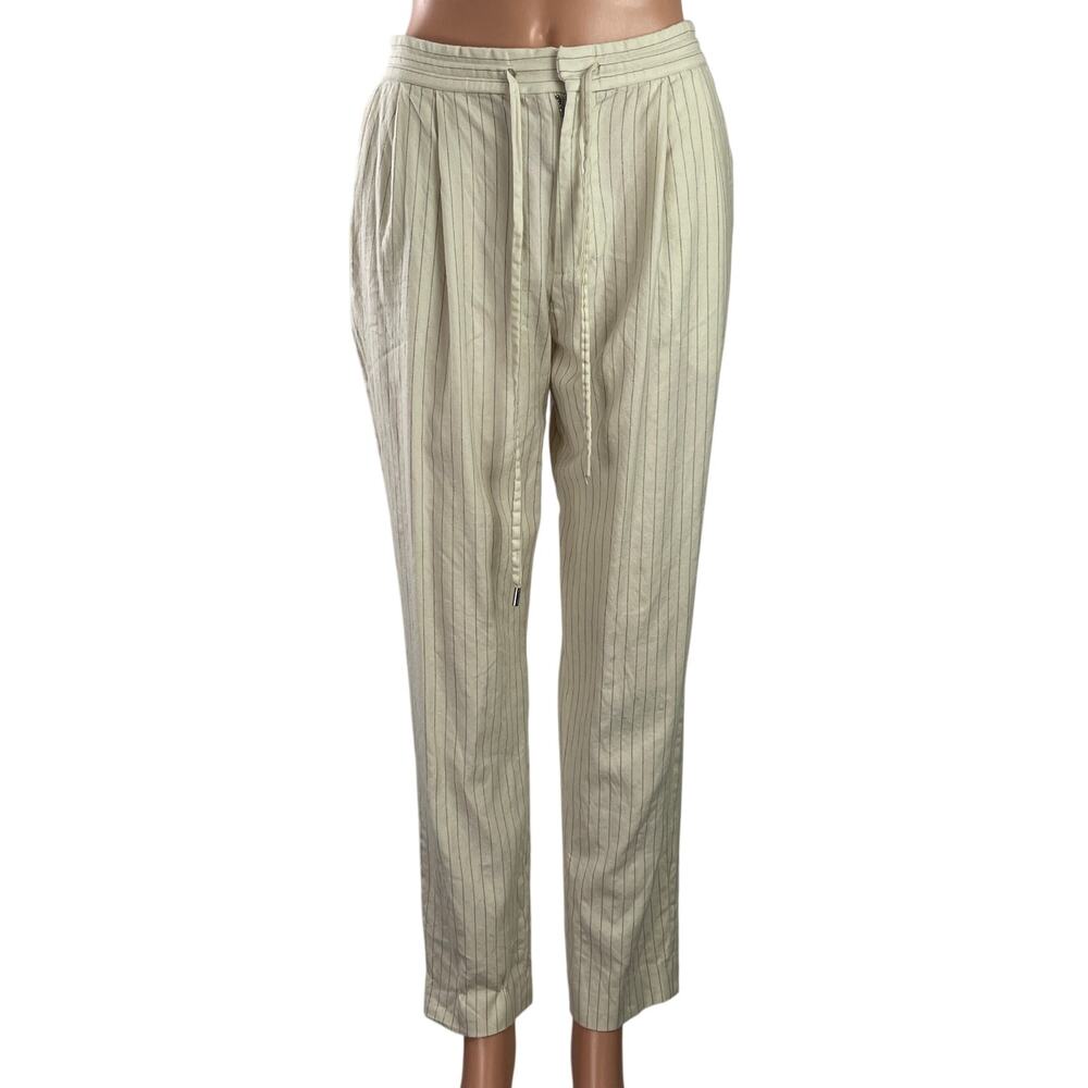 Derek Lam 10 Crosby Women's Cream Wool Striped High Rise Trousers Pants Size 4
